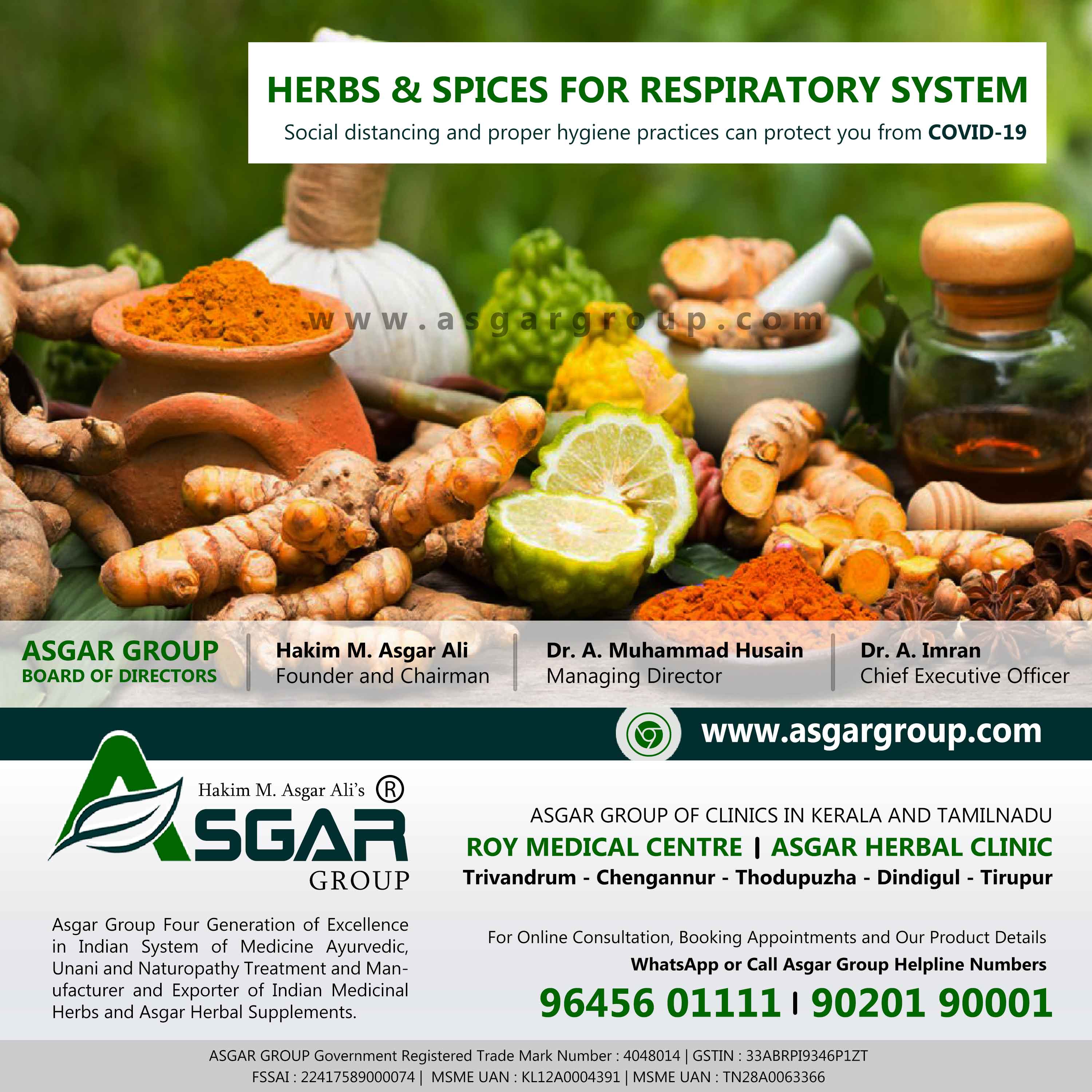 herbs and spices for respiratory system immunity booster covid 19 coronavirus asgargroup INDIA