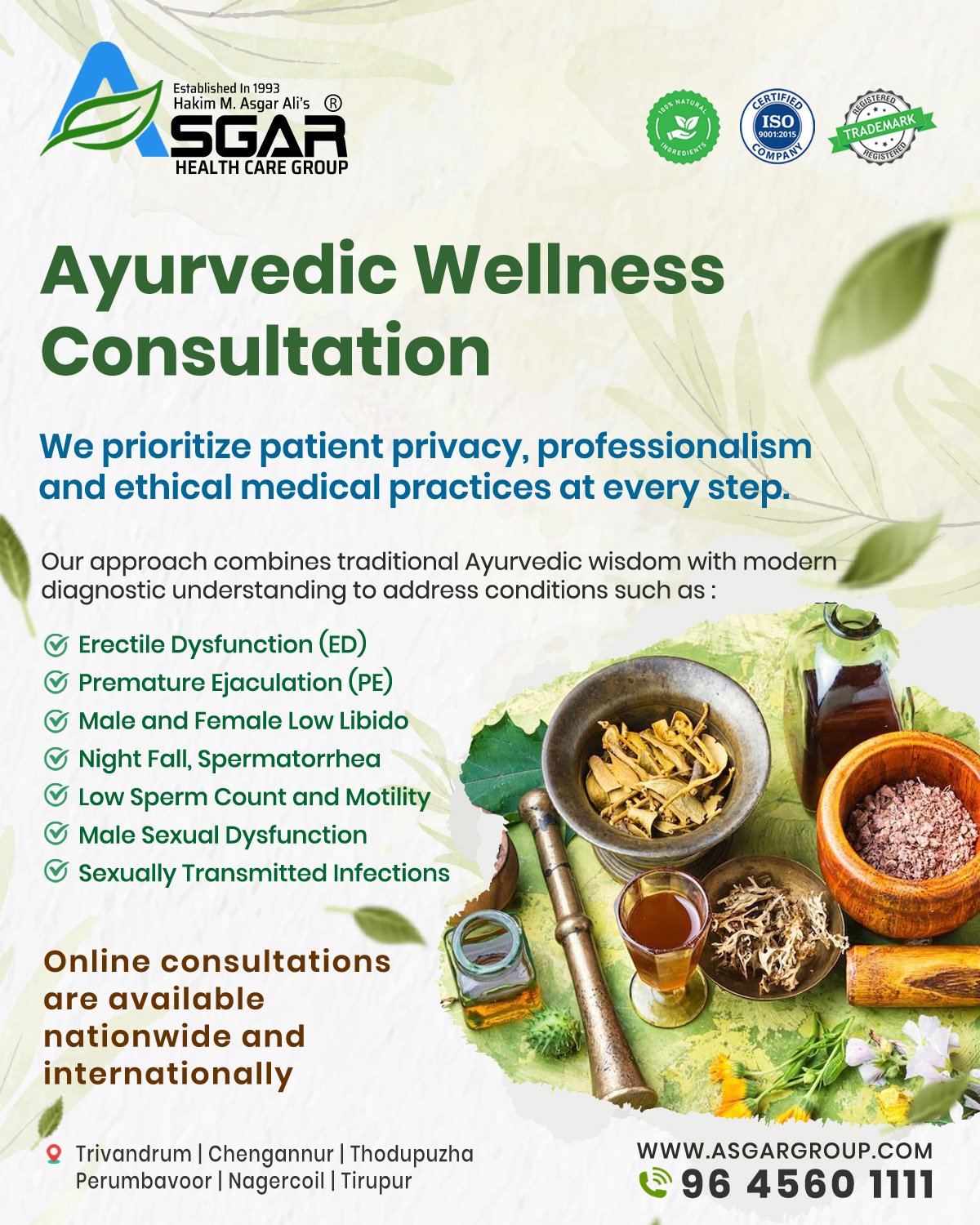 online Ayurvedic sexual wellness consultation for male and female sex clinic trivandrum kerala chengannur ernakulam kochi thrissur tirupur coimbatore