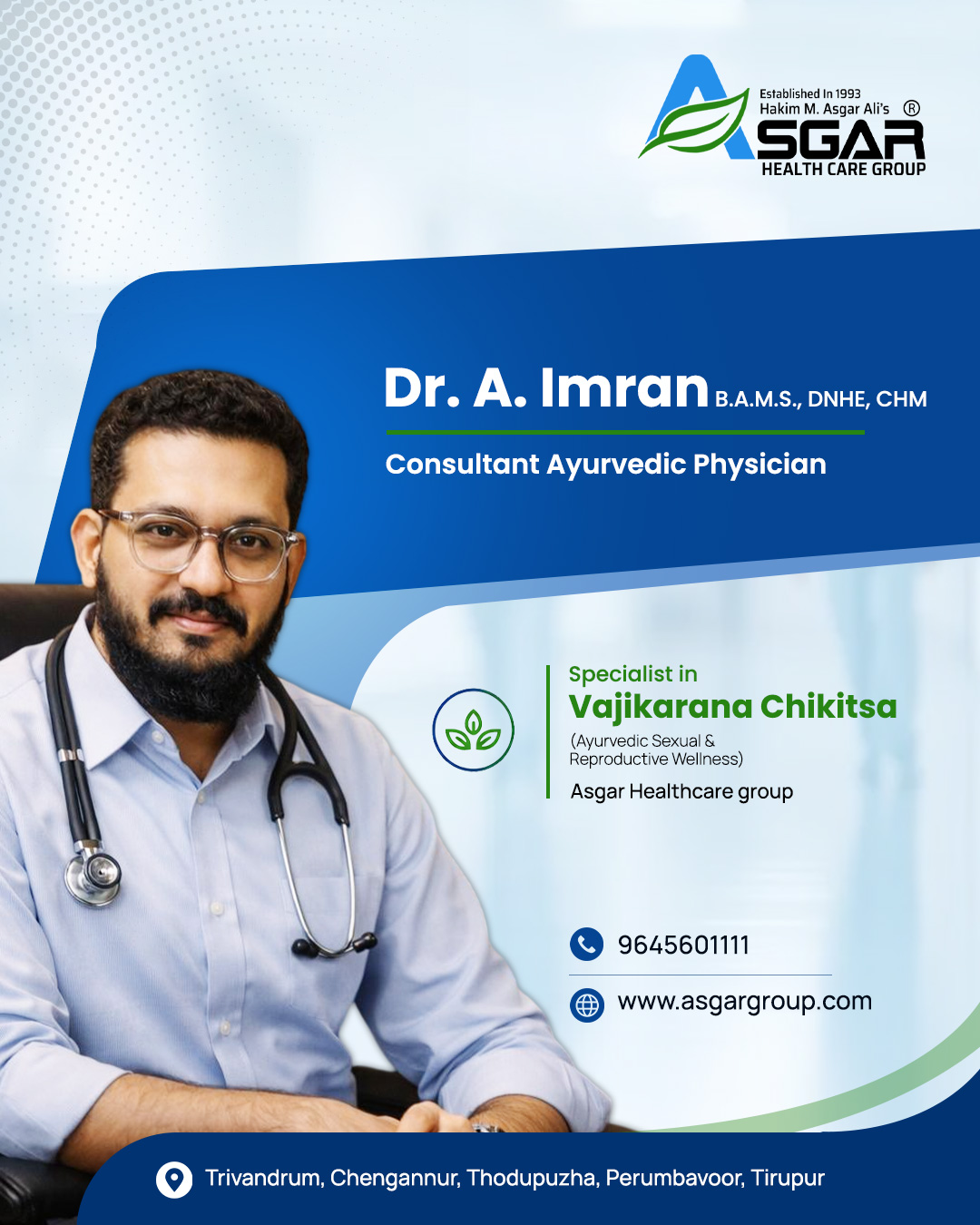 Dr. A. Imran sexologsit in Trivandrum Kerala chengannur thodupuzha kottayam ernakulam tirupur chennai alappuzha thrissur palakkad Consultant Ayurvedic Physician Specialist in Vajikarana Chikitsa
